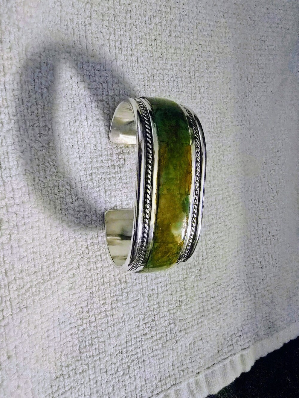 Green Stone Silver Accent Cuff Bracelet - Women Jewelry